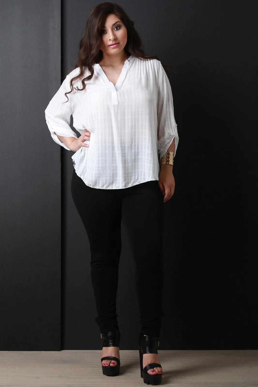 Woven Knit Placket Top