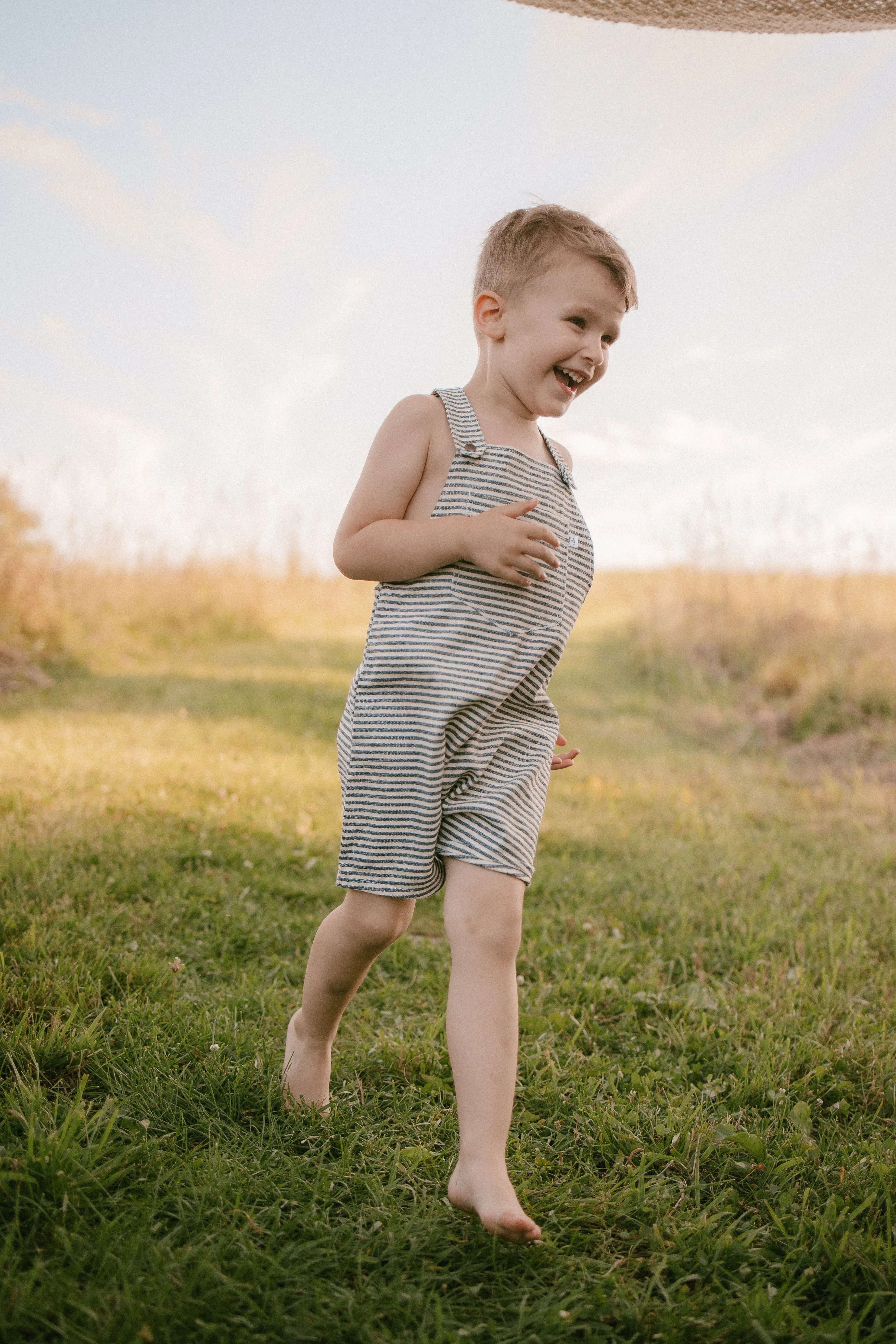 YaaYaa Overall Shorts-Black & White Stripes