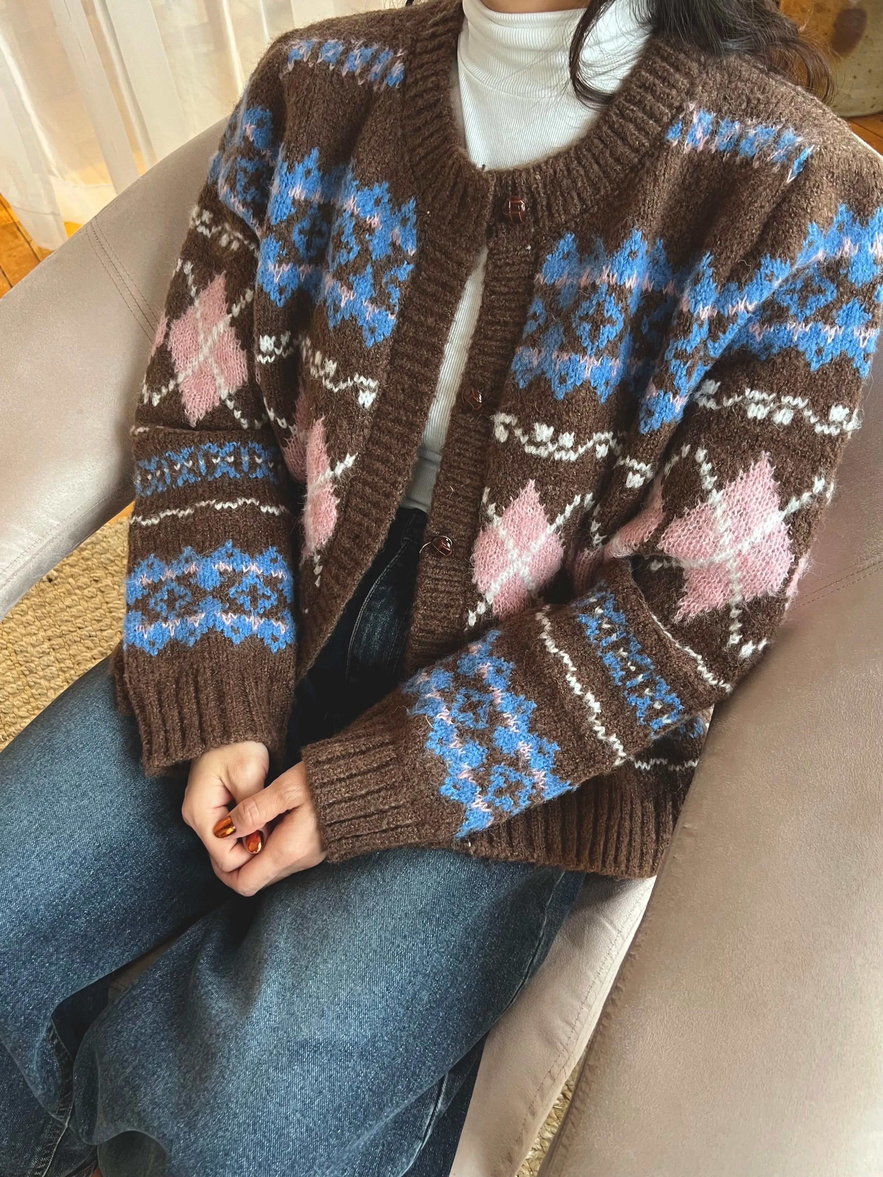 YAKO Argyle print cardigan