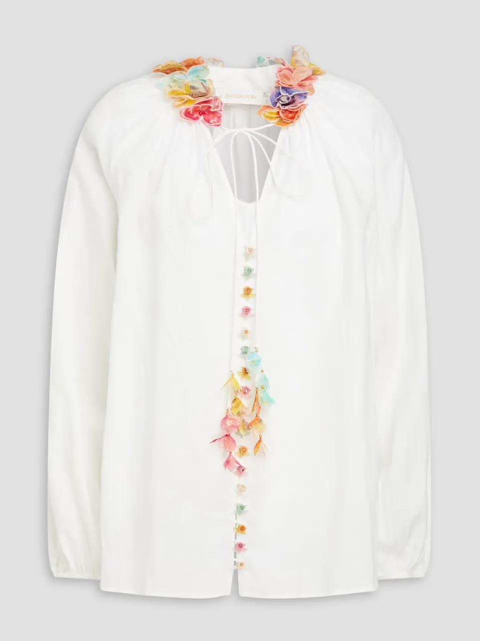 Zimmermann High Tide Lantern Crystal-Embellished Ramie Blouse